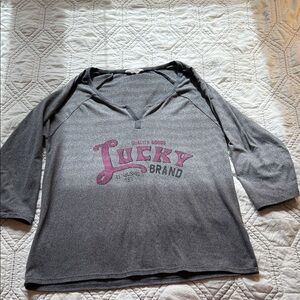 Lucky Brand Gray and Pink Women's Top
